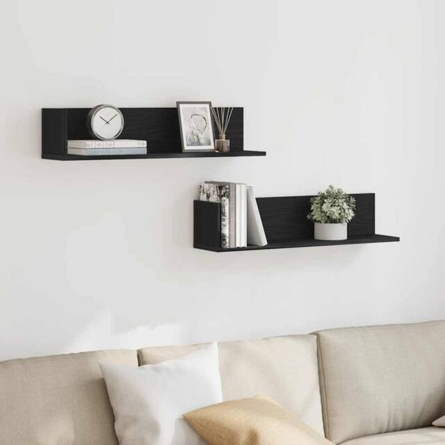 Berkfield Home Wall Shelves 2 pcs Black 75x16.5x16.5 cm Engineered Wood - image 1