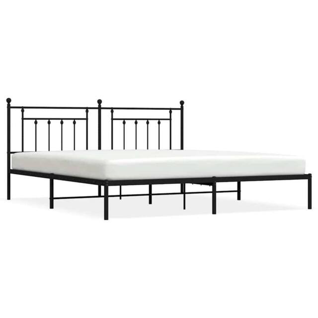 Berkfield Home Metal Bed Frame with Headboard Black 193x203 cm - image 1
