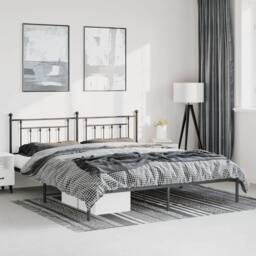 Berkfield Home Metal Bed Frame with Headboard Black 193x203 cm - thumbnail 2