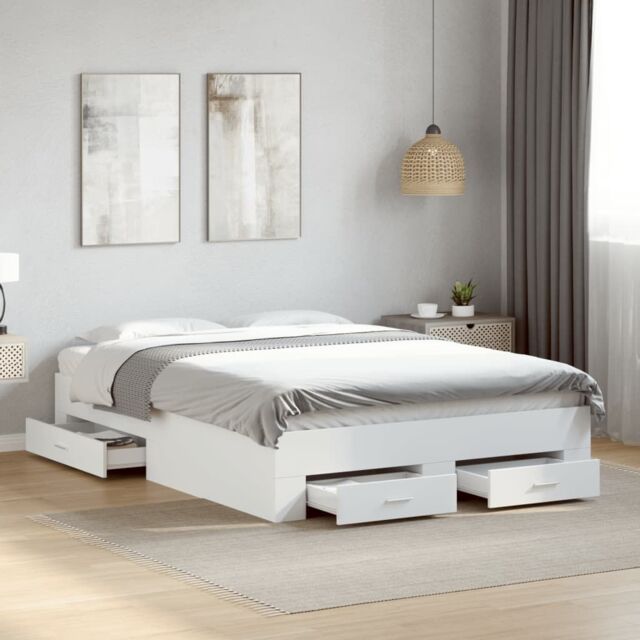 Berkfield Home Bed Frame with Drawers without Mattress White 135x190 cm Double - image 1