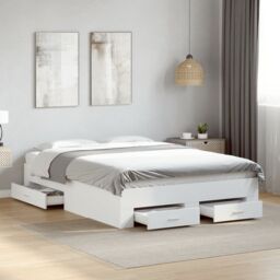 Berkfield Home Bed Frame with Drawers without Mattress White 135x190 cm Double - thumbnail 1