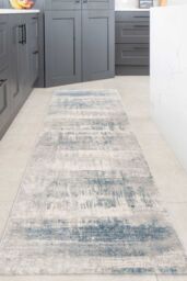 Kukoon Runner Rug Silver Grey Blue Distressed Abstract Long Hallway Rugs - Size: 70 cm x 240 cm - thumbnail 1