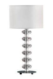 Orsina White Fabric Shade Lamp, Ceramic Base with Raised Bobble Design & Glossy White Finish, 40W E14 Bulb - thumbnail 2