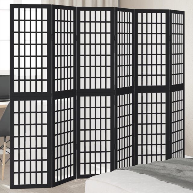 Berkfield Home Room Divider 6 Panels Black Solid Wood Paulownia - image 1