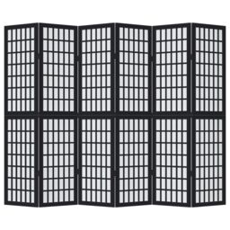 Berkfield Home Room Divider 6 Panels Black Solid Wood Paulownia - thumbnail 4