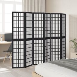 Berkfield Home Room Divider 6 Panels Black Solid Wood Paulownia - thumbnail 3