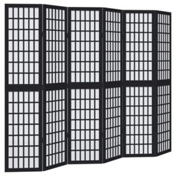 Berkfield Home Room Divider 6 Panels Black Solid Wood Paulownia - thumbnail 2
