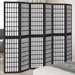 Berkfield Home Room Divider 6 Panels Black Solid Wood Paulownia - thumbnail 1