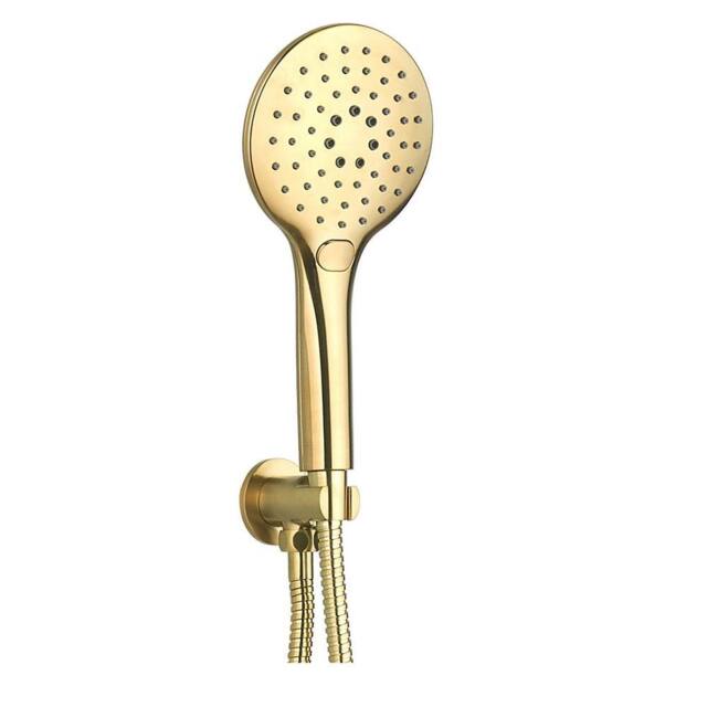 Bathroom Kingdom Menai Brushed Brass Round Hand Shower & Bracket in Gold - image 1