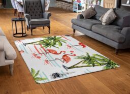 Benjamin Tate Design Flamingo & Palm Trees Designer Rug in Natural - Size: Large - thumbnail 2