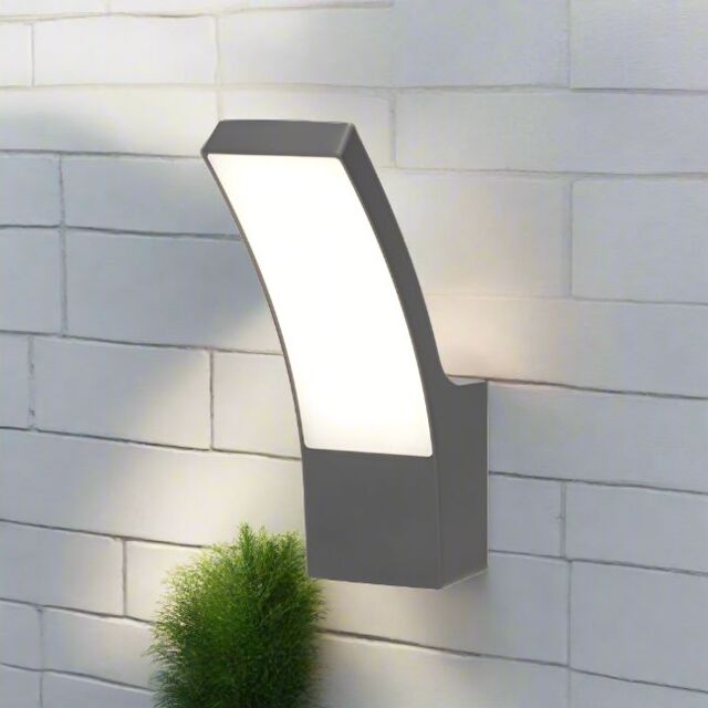 CGC Lighting 'Millie' Anthracite Dark Grey Curved Dark Grey LED Wall Light Diecast Aluminium Opal Diffuser 4000k IP54 - image 1