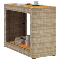 Berkfield Home Garden Side Table with Wooden Top Beige 100x40x75 cm Poly Rattan - Size: 100 x 40 x 75 cm - thumbnail 4