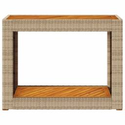 Berkfield Home Garden Side Table with Wooden Top Beige 100x40x75 cm Poly Rattan - Size: 100 x 40 x 75 cm - thumbnail 6