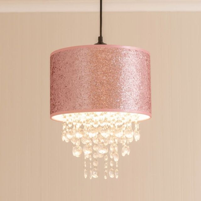 ValueLights Bonita Pair of 28cm Pink Glitter Droplets Easy Fit Ceiling Lamp Shades in Baby Pink - image 1