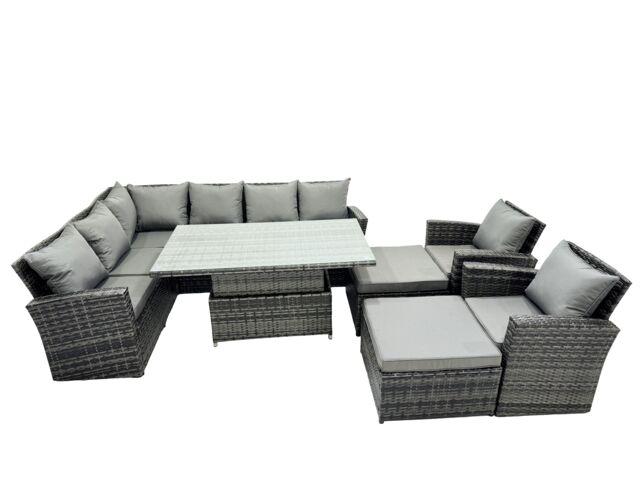 Fimous Poly Rattan Outdoor Patio Corner Sofa Set with 2 Big Stool, 2 Chairs in Dark Grey - image 1