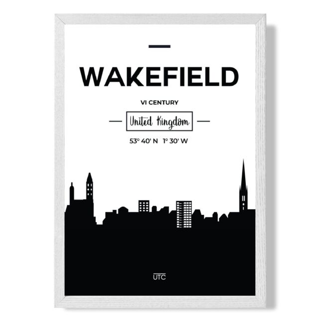 ARTZE Wakefield Black & White City Skyline Framed Print SIZE: A3 with White Frame - Size: A4 - image 1