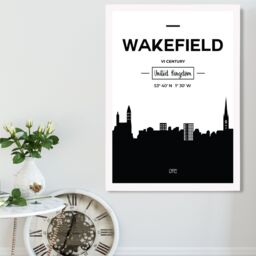 ARTZE Wakefield Black & White City Skyline Framed Print SIZE: A3 with White Frame - Size: A4 - thumbnail 2
