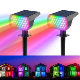 Kelvenix 2X RGB LED Solar Spot Light, Outdoor Garden Stake Pathway Lamp