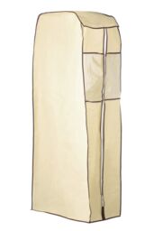 Orsina Cream Polyester Covered Hanging Wardrobe, Portable Clothes Storage With Zippered Front & Hanging Rail
