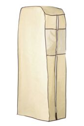 Orsina Cream Polyester Covered Hanging Wardrobe, Portable Clothes Storage With Zippered Front & Hanging Rail - thumbnail 2