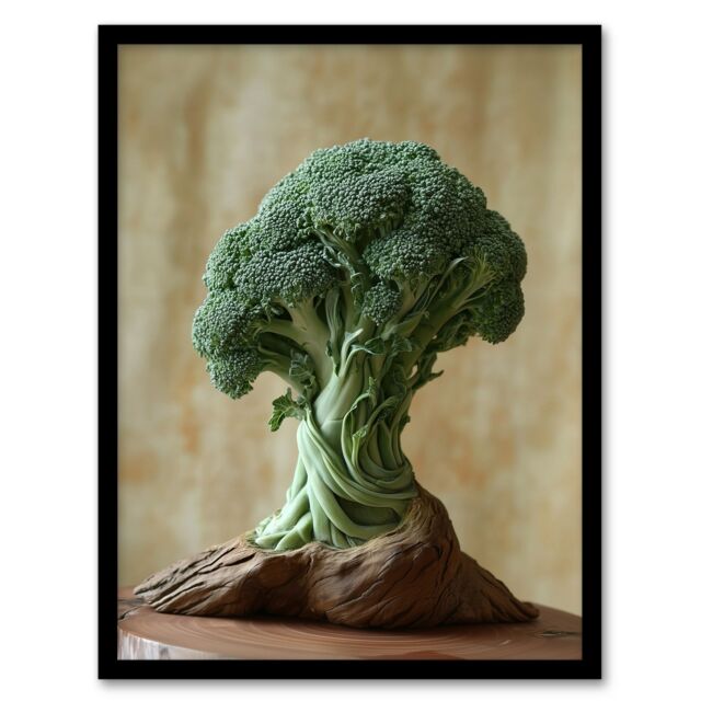 Artery8 Broccoli Tree Fantasy Fun Conceptual Art Framed Art Print in Green - Size: A4 - image 1