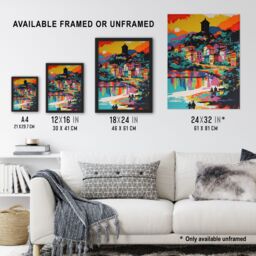 "Artery8 Wall Art Print Guanabara Bay Rio De Janeiro Brazilian Beach Seascape Vibrant Bold Bright Colourful Painting Art Framed - Size: W12"" x H16""" - thumbnail 3