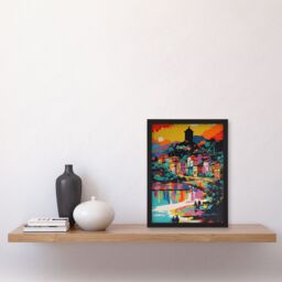"Artery8 Wall Art Print Guanabara Bay Rio De Janeiro Brazilian Beach Seascape Vibrant Bold Bright Colourful Painting Art Framed - Size: W12"" x H16""" - thumbnail 4