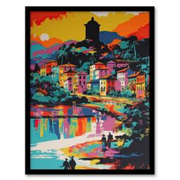 "Artery8 Wall Art Print Guanabara Bay Rio De Janeiro Brazilian Beach Seascape Vibrant Bold Bright Colourful Painting Art Framed - Size: W12"" x H16""" - thumbnail 1