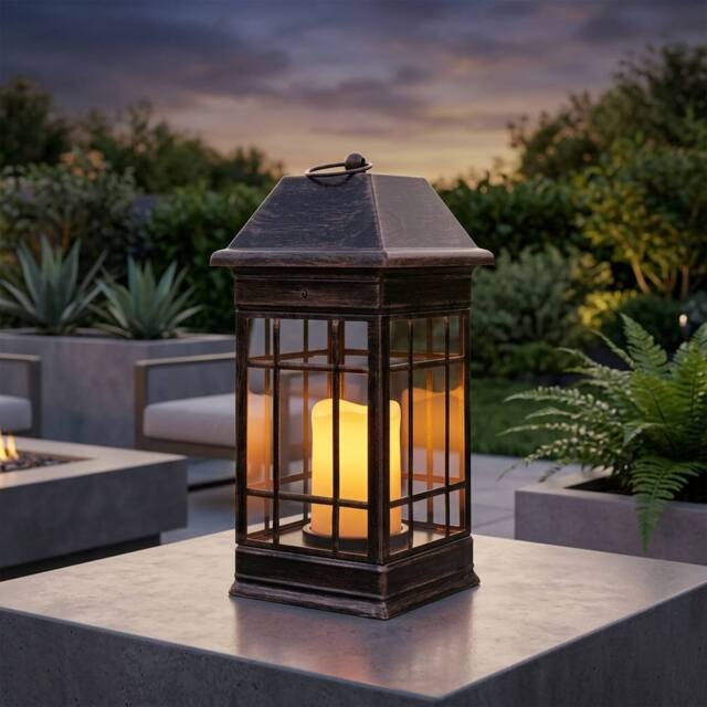 Garden Greatness Seville Solar Flickering Candle Lantern in Bronze - Size: 1 Pack - image 1