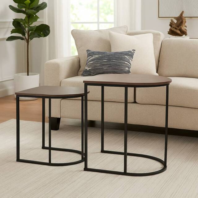Gr8 Home Nest of 2 Metal Wood Woodgrain Coffee Side Tables in Black - image 1