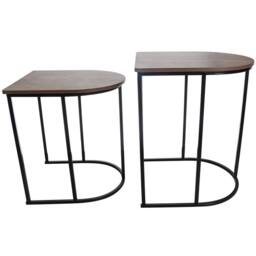 Gr8 Home Nest of 2 Metal Wood Woodgrain Coffee Side Tables in Black - thumbnail 2