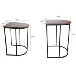 Gr8 Home Nest of 2 Metal Wood Woodgrain Coffee Side Tables in Black - thumbnail 3