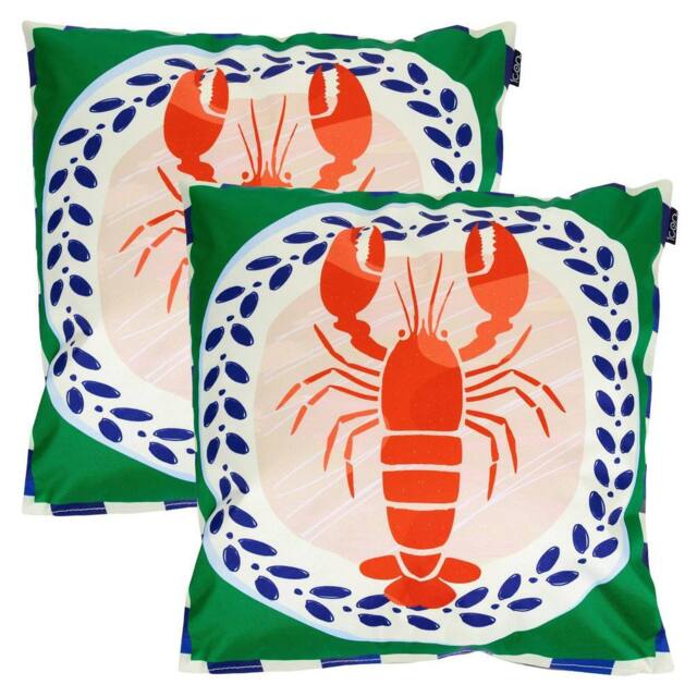 icon 2 Pack Cushion 43x43cm Lobster Print in Green - Size: 43x43 cm - image 1