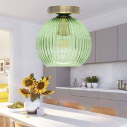 First Choice Lighting Set of 2 Betchley - Green Ribbed Glass Antique Brass Ceiling Lights - thumbnail 5