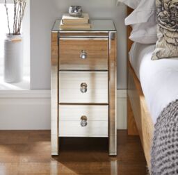 FurnitureboxUK Murano Slim 3 Drawer Mirrored Square bedside Table With Crystaline Shaped Handles in Silver - thumbnail 3