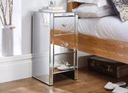 FurnitureboxUK Murano Slim 3 Drawer Mirrored Square bedside Table With Crystaline Shaped Handles in Silver - thumbnail 2