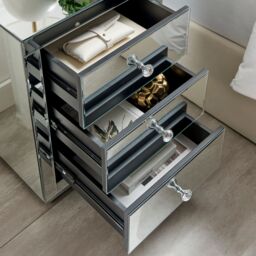 FurnitureboxUK Murano Slim 3 Drawer Mirrored Square bedside Table With Crystaline Shaped Handles in Silver - thumbnail 4