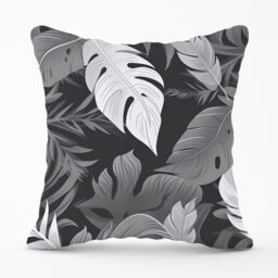 Warren Reed - Designer Black White Tropical Leaves Outdoor Cushion in Grey - Size: 60 cm x 60 cm - thumbnail 1