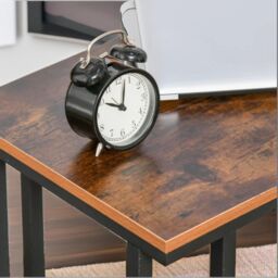 Pirlo Plush Industrial C Shaped Side Table With Mesh Shelf & Wheels in Brown - thumbnail 3
