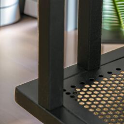 Pirlo Plush Industrial C Shaped Side Table With Mesh Shelf & Wheels in Brown - thumbnail 4
