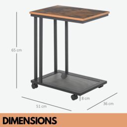 Pirlo Plush Industrial C Shaped Side Table With Mesh Shelf & Wheels in Brown - thumbnail 5