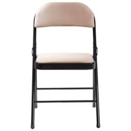Wyld and Coco Set 4 Folding Chairs Beige Padded Seats and Backrests Black Metal - thumbnail 5