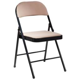 Wyld and Coco Set 4 Folding Chairs Beige Padded Seats and Backrests Black Metal - thumbnail 3
