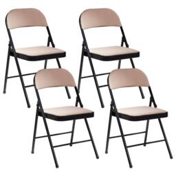 Wyld and Coco Set 4 Folding Chairs Beige Padded Seats and Backrests Black Metal - thumbnail 2