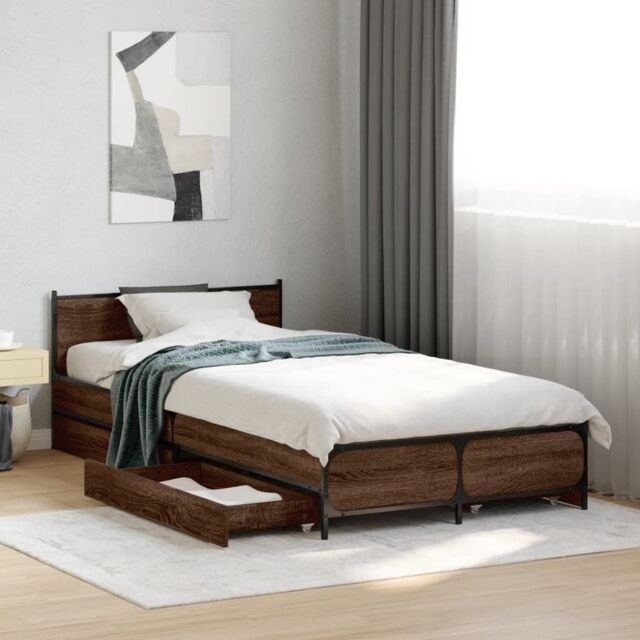Berkfield Home Bed Frame with Drawers without Mattress Brown Oak 75x190 cm Small Single - image 1