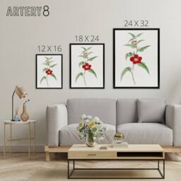 "Artery8 Pomegranate Flower Framed Canvas Wall Art Print Vintage Japan Botanical in Green - Size: W12"" x H16""" - thumbnail 4