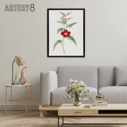"Artery8 Pomegranate Flower Framed Canvas Wall Art Print Vintage Japan Botanical in Green - Size: W12"" x H16""" - thumbnail 3