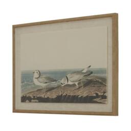 Lemon Pavilion Furniture and Decor Flora & Fauna Collection Plovers on Linen in Beaded Frame in Brown