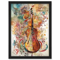 Artery8 Sensory Sonata Violin Music Note Synesthesia Shapes & Colours Modern Watercolour Illustration Artwork Framed Wall Art Print A4 in Black - thumbnail 1