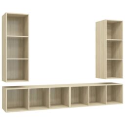 Berkfield Home Wall-mounted TV Cabinets 4 pcs Sonoma Oak Engineered Wood in Brown - thumbnail 2